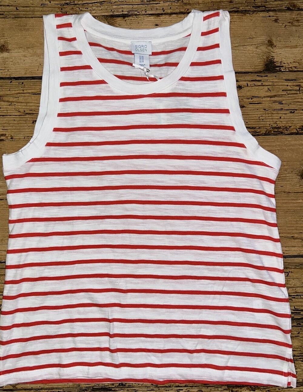 Sigrid Olsen White Red Stripe Tank Size M NWT